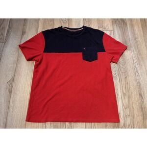 Tommy Hilfiger Mens Colorblock Waffle Knit Pocket T-Shirt Red Navy Blue Large